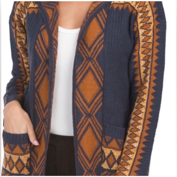 LUCKY BRAND Aztec Boho Hooded Cardigan Sweater size S - Picture 4 of 8